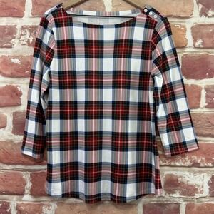Charter Club Top Women's XL Multicolor Plaid 3/4 Sleeve Supima Casual Shirt